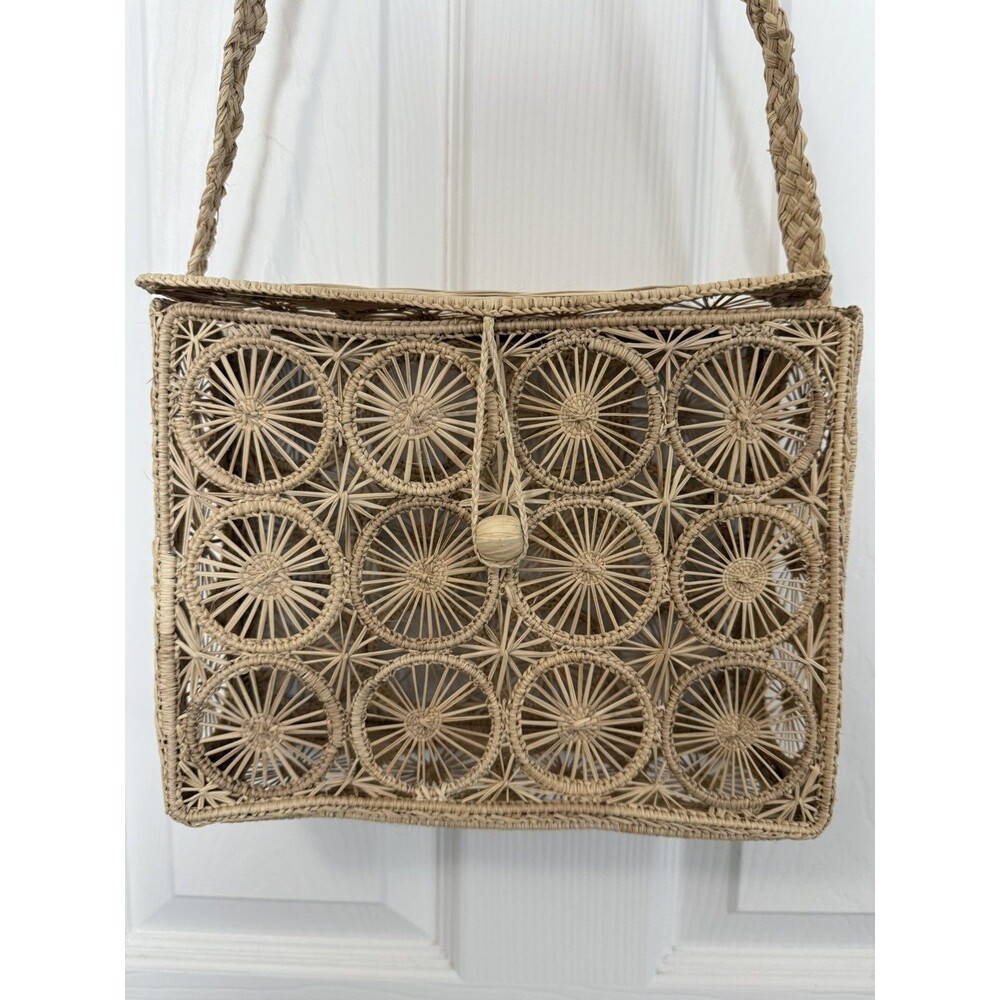 Vintage Woven Straw Crossbody Bag Bohemian Natural Fiber Handmade Purse